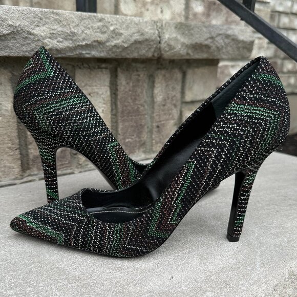 CHARLES BY CHARLES DAVID SWEETNESS EMBROIDERED STILETTO SPARKLY HEEL 7.5 BLACK - Picture 1 of 11